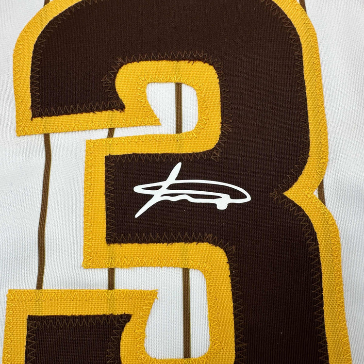 Facsimile Autographed Jackson Merrill San Diego Pinstripe Reprint Laser Auto Baseball Jersey Size Men's XL