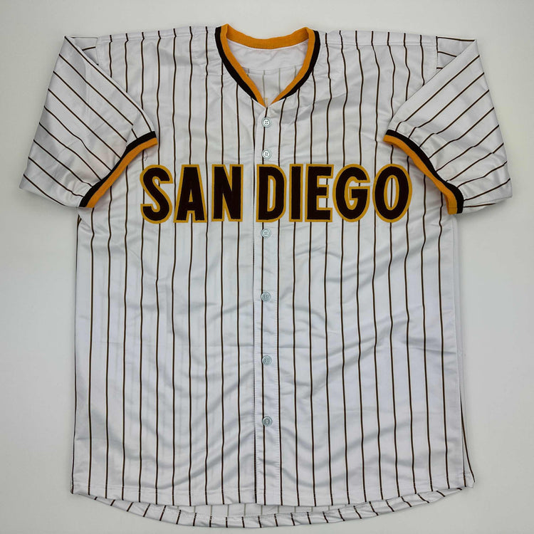 Facsimile Autographed Jackson Merrill San Diego Pinstripe Reprint Laser Auto Baseball Jersey Size Men's XL