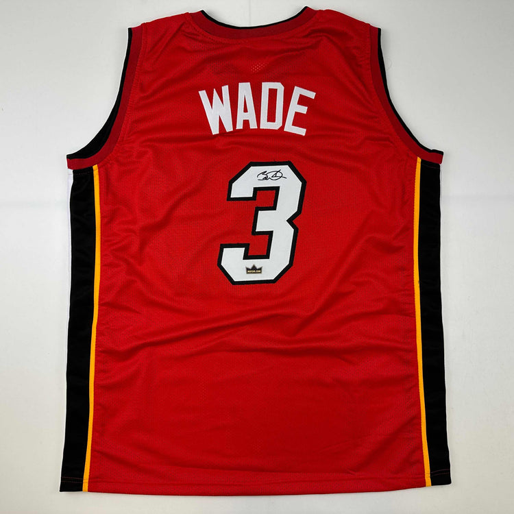 Facsimile Autographed Dwyane Wade Miami Red Reprint Laser Auto Basketball Jersey Size Men's XL