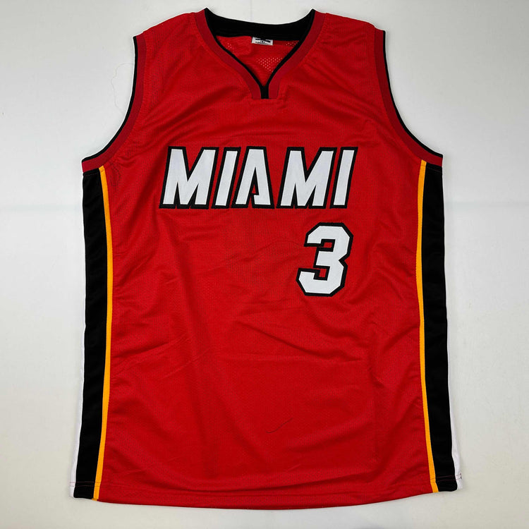 Facsimile Autographed Dwyane Wade Miami Red Reprint Laser Auto Basketball Jersey Size Men's XL