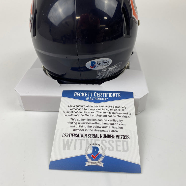Autographed/Signed Brian Urlacher Chicago Bears Mini Football Helmet Beckett BAS COA