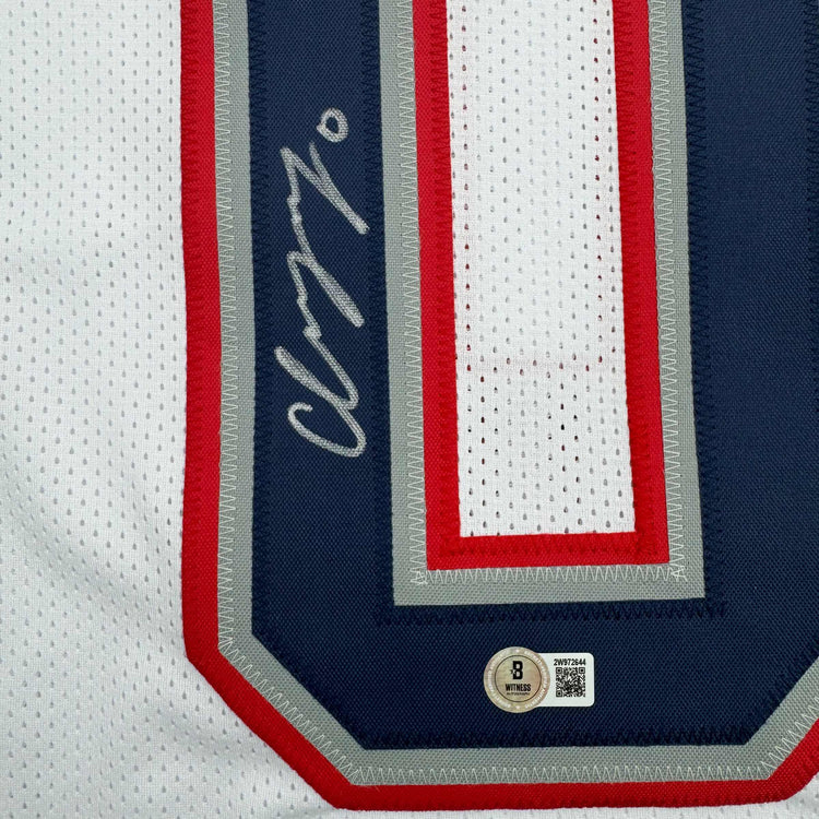 Autographed/Signed Christian Gonzalez New England White Football Jersey Beckett BAS COA