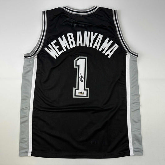 Facsimile Autographed Victor Wembanyama San Antonio Black Reprint Laser Auto Basketball Jersey Size Men's XL