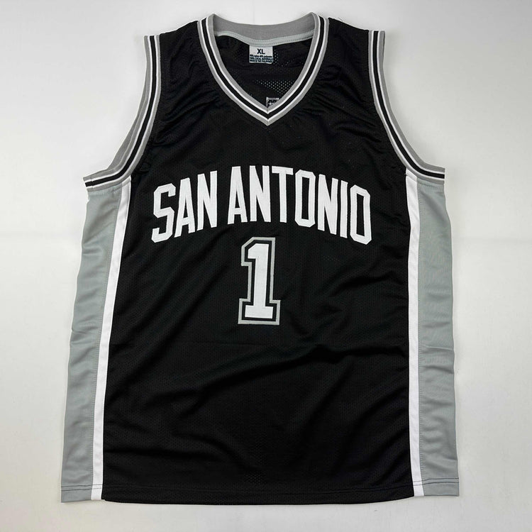 Facsimile Autographed Victor Wembanyama San Antonio Black Reprint Laser Auto Basketball Jersey Size Men's XL