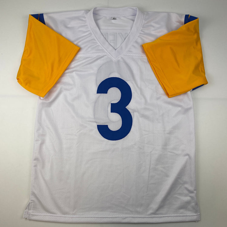 Autographed/Signed Cam Akers Los Angeles LA White Football Jersey Beckett BAS COA