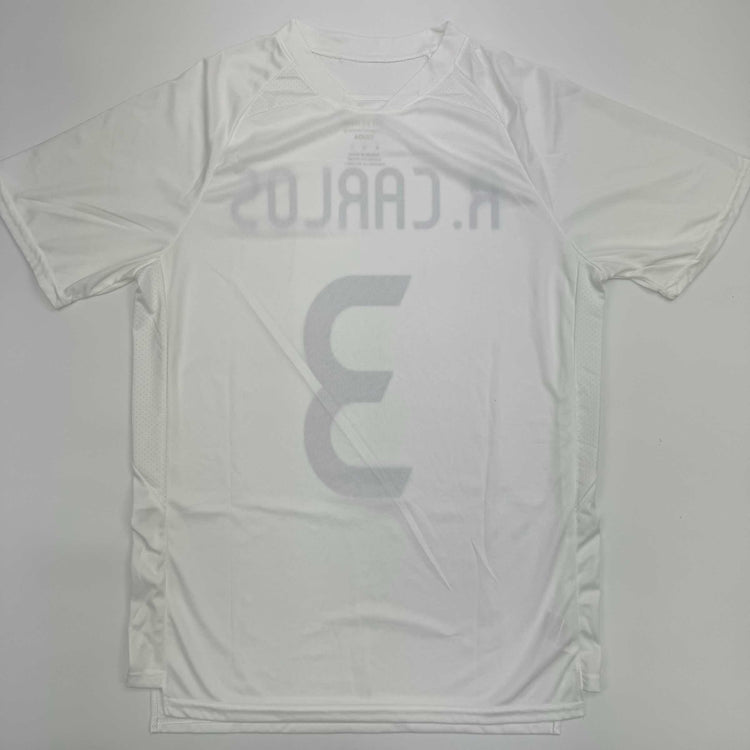 Autographed/Signed Roberto Carlos Real Madrid White Soccer Jersey Beckett BAS COA