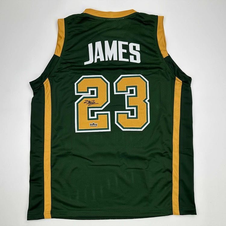 Facsimile Autographed LeBron James St. Vincent-St. Mary High School Green Reprint Laser Auto Basketball Jersey Size Men's XL