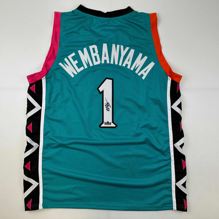 Facsimile Autographed Victor Wembanyama San Antonio Teal Retro Reprint Laser Auto Basketball Jersey Size Men's XL