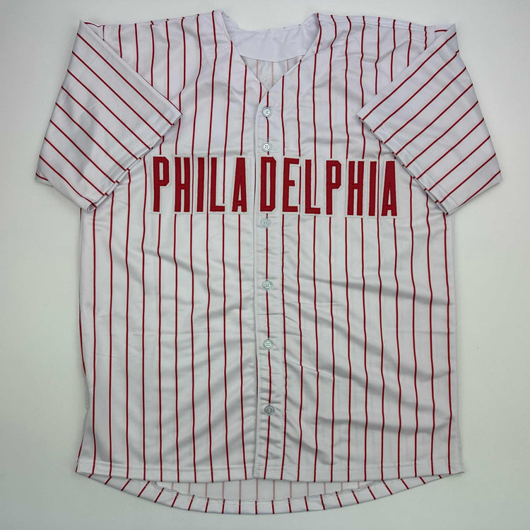 Facsimile Autographed Bryson Stott Philadelphia Pinstripe Reprint Laser Auto Baseball Jersey Size Men's XL