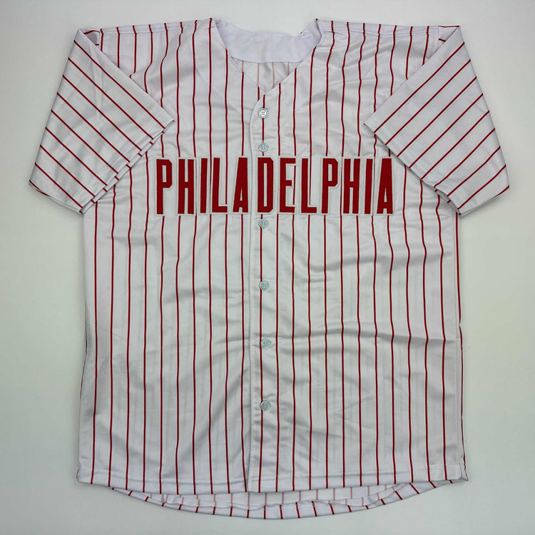 Facsimile Autographed Alec Bohm Philadelphia Pinstripe Reprint Laser Auto Baseball Jersey Size Men's XL