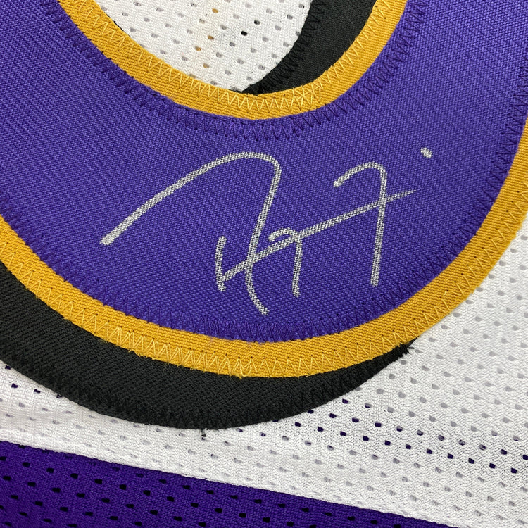 Autographed/Signed Ray Lewis Baltimore Split Purple White Football Jersey JSA COA