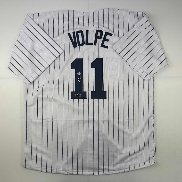 Facsimile Autographed Anthony Volpe New York Pinstripe Reprint Laser Auto Baseball Jersey Size Men's XL