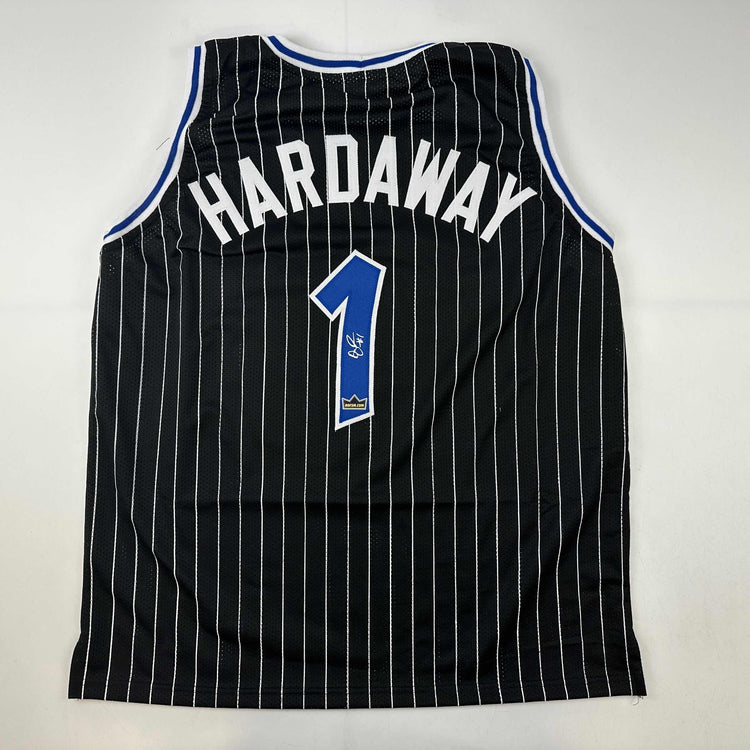 Facsimile Autographed Anfernee Penny Hardaway Orlando Black Pinstripe Reprint Laser Auto Basketball Jersey Size Men's XL