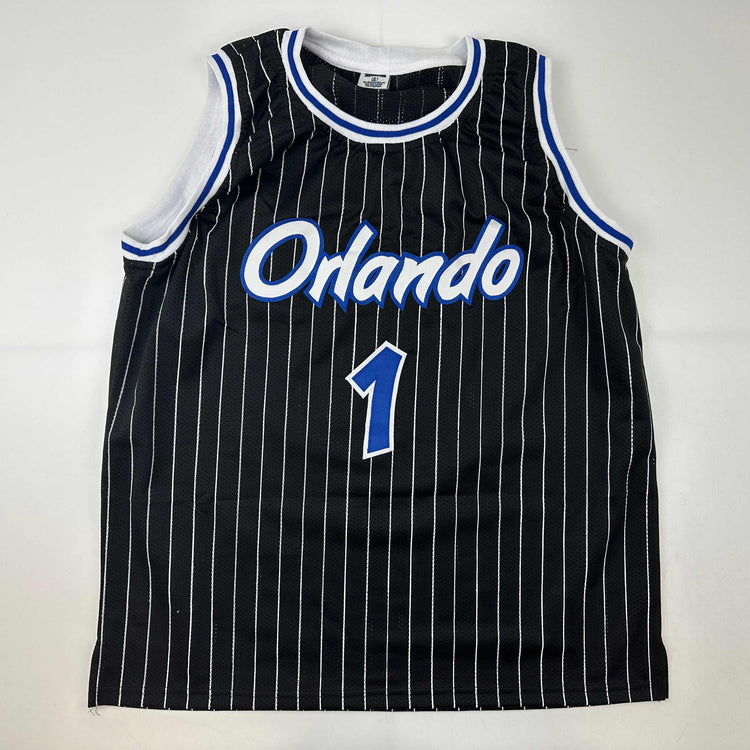 Facsimile Autographed Anfernee Penny Hardaway Orlando Black Pinstripe Reprint Laser Auto Basketball Jersey Size Men's XL