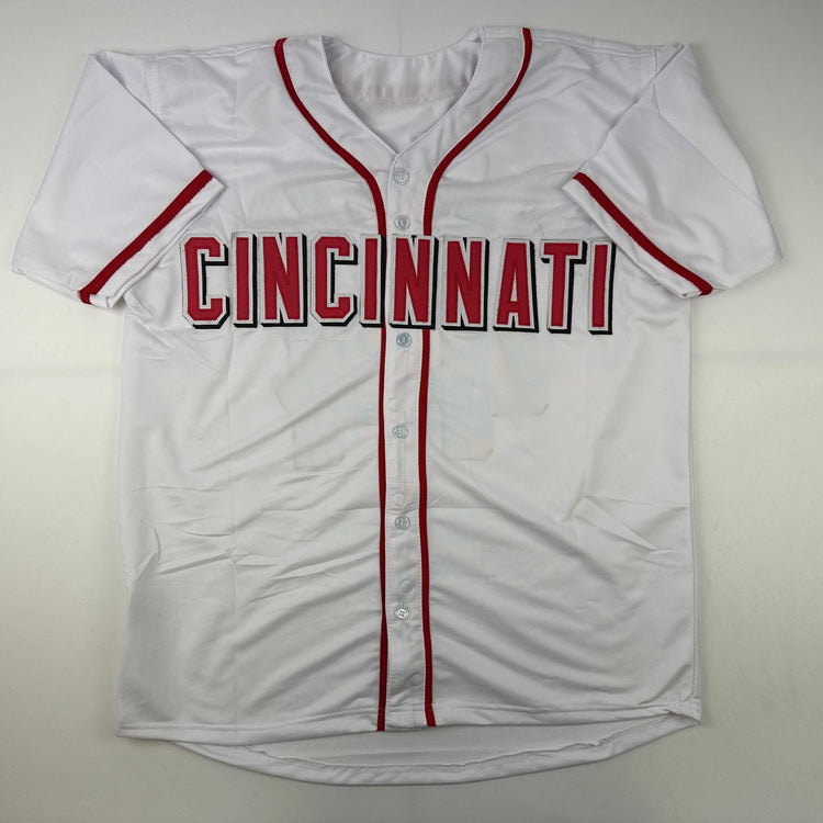 Facsimile Autographed Elly De La Cruz Cincinnati White Reprint Laser Auto Baseball Jersey Size Men's XL