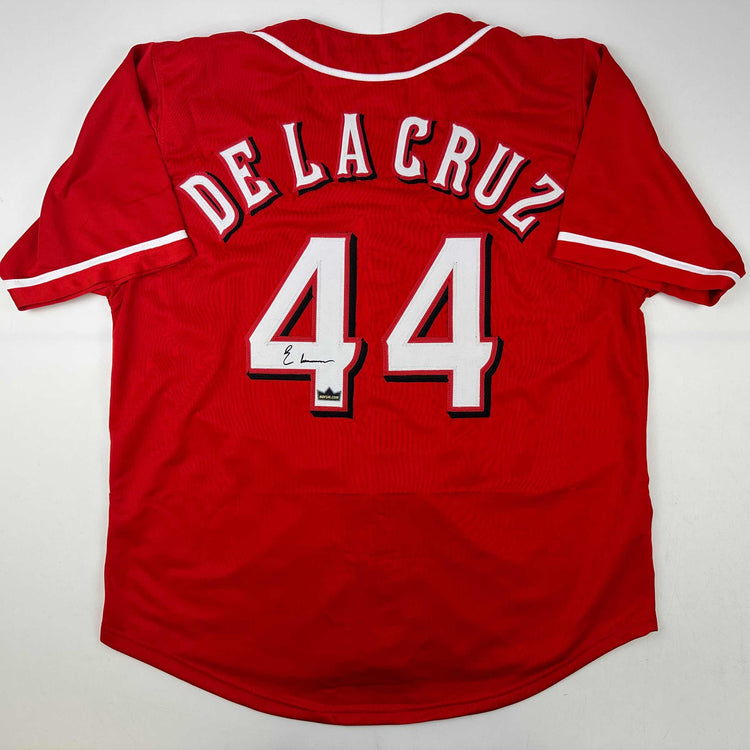 Facsimile Autographed Elly De La Cruz Cincinnati Red Reprint Laser Auto Baseball Jersey Size Men's XL