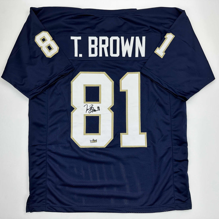 Facsimile Autographed Tim Brown Notre Dame Blue Reprint Laser Auto College Football Jersey Size Men's XL