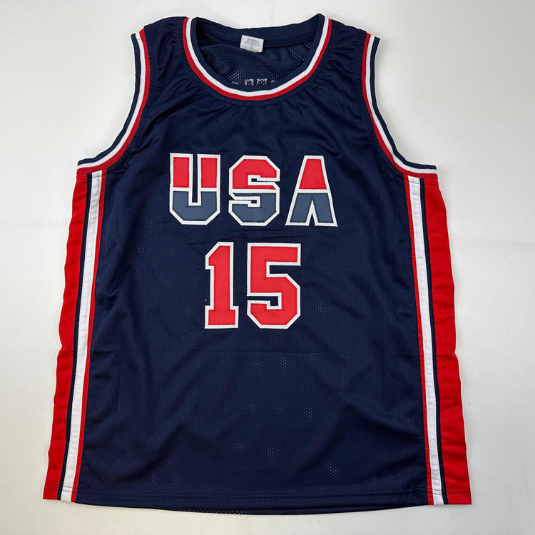 Facsimile Autographed Earvin Magic Johnson United States Team USA Olympics Blue Reprint Laser Auto Basketball Jersey Size Men's XL