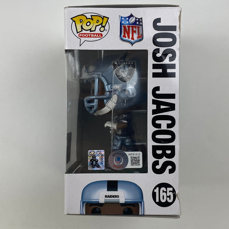 Autographed/Signed Josh Jacobs Las Vegas Oakland Raiders Funko Pop #165 Football Figurine Toy Beckett BAS COA