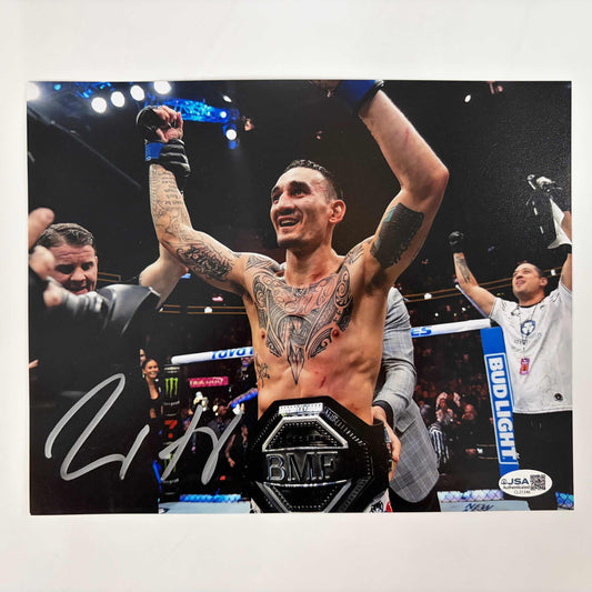 Autographed/Signed Max Holloway UFC MMA Black Fighting 8x10 Photo JSA COA