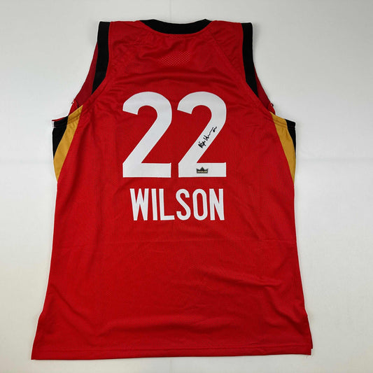 Facsimile Autographed A'ja Wilson Las Vegas Red Reprint Laser Auto Basketball Jersey Size Men's XL