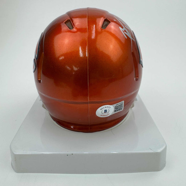 Autographed/Signed Brian Urlacher HOF 18 Chicago Bears Flash Mini Football Helmet Beckett BAS COA