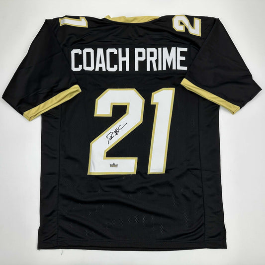 Facsimile Autographed Coach Prime Deion Sanders Colorado Black Reprint Laser Auto College Football Jersey Size Men's XL