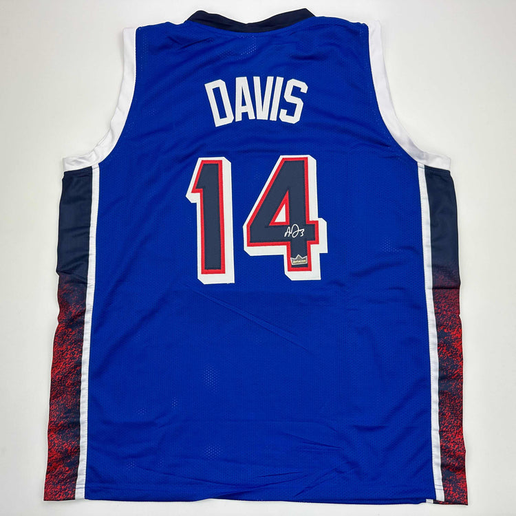 Facsimile Autographed Anthony Davis 2024 United States Team USA Blue Reprint Laser Auto Basketball Jersey Size Men's XL