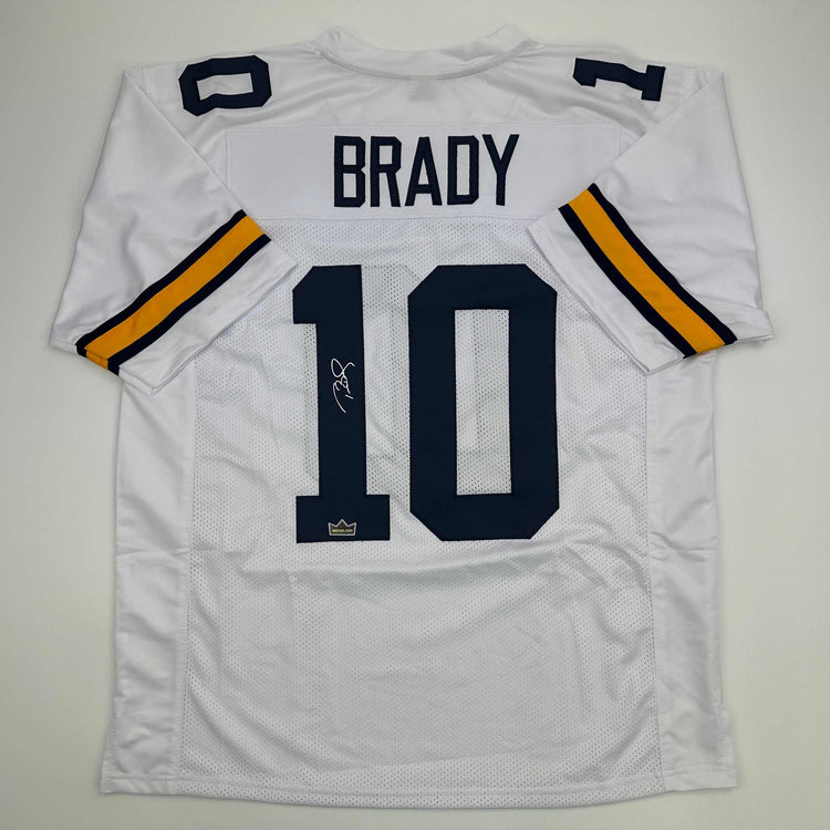 Facsimile Autographed Tom Brady Michigan White Reprint Laser Auto College Football Jersey Size Men's XL