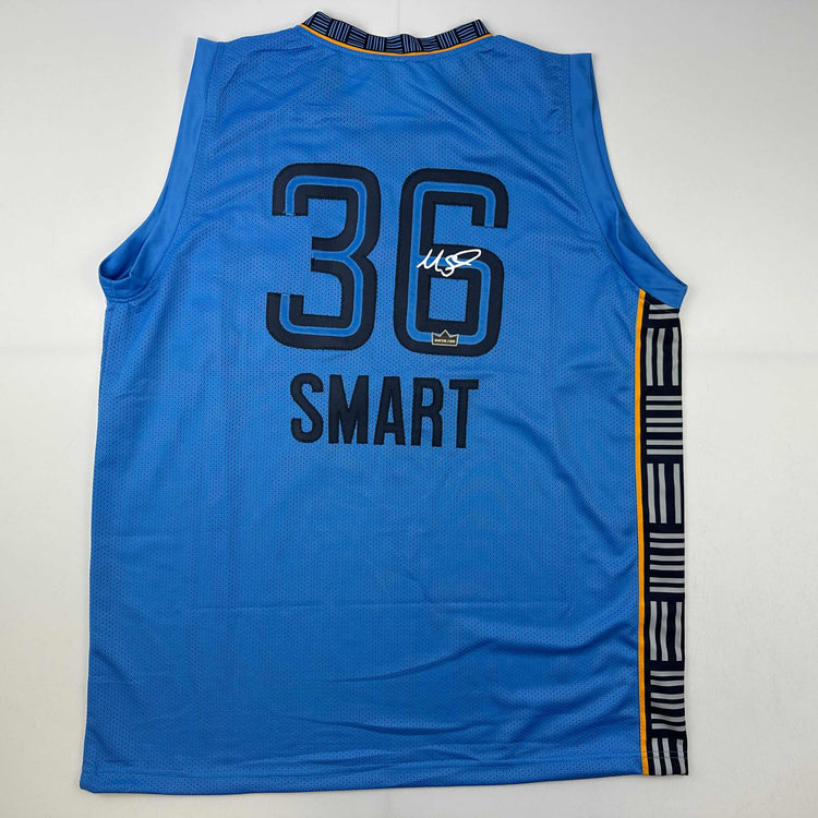 Facsimile Autographed Marcus Smart Memphis Light Blue Reprint Laser Auto Basketball Jersey Size Men's XL