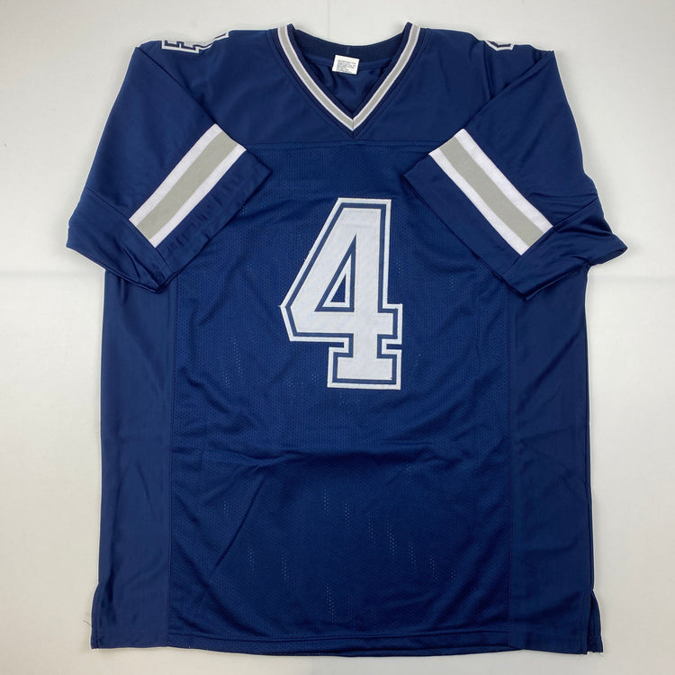 Facsimile Autographed Dak Prescott Dallas Blue Reprint Laser Auto Football Jersey Size Men's XL