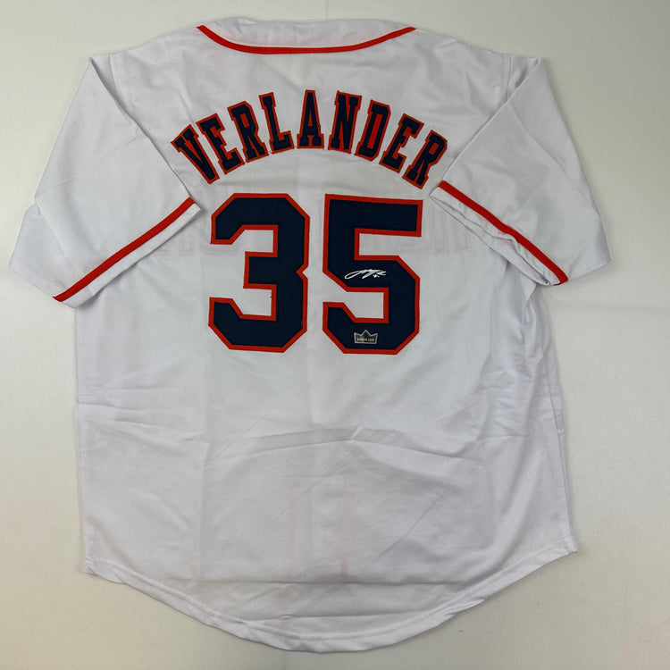 Facsimile Autographed Justin Verlander Houston White Reprint Laser Auto Baseball Jersey Size Men's XL