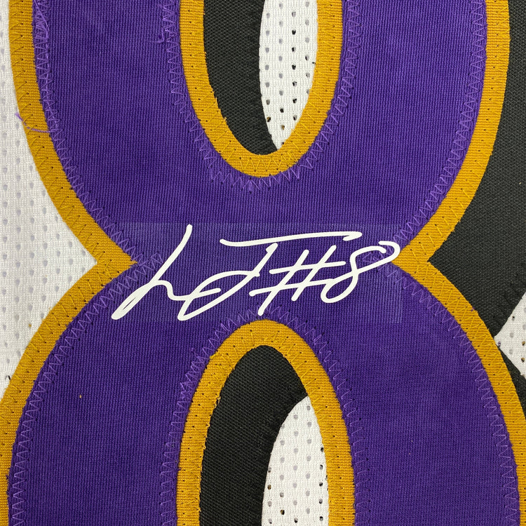 Facsimile Autographed Lamar Jackson Baltimore White Reprint Laser Auto Football Jersey Size Men's XL