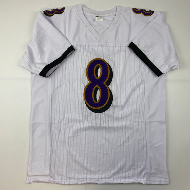 Facsimile Autographed Lamar Jackson Baltimore White Reprint Laser Auto Football Jersey Size Men's XL