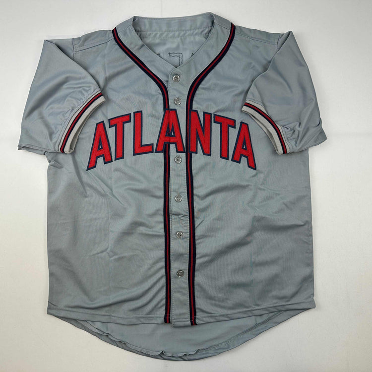 Facsimile Autographed Freddie Freeman Atlanta Grey Reprint Laser Auto Baseball Jersey Size Men's XL