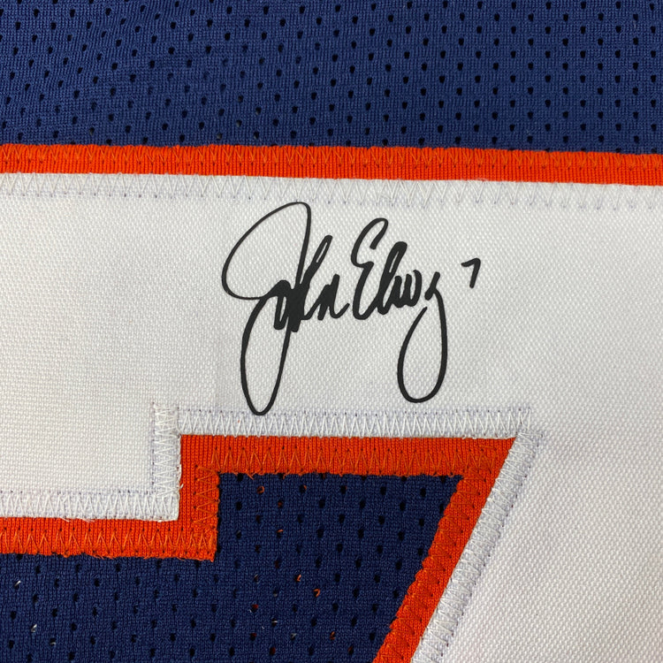 Facsimile Autographed John Elway Denver Blue Reprint Laser Auto Football Jersey Size Men's XL