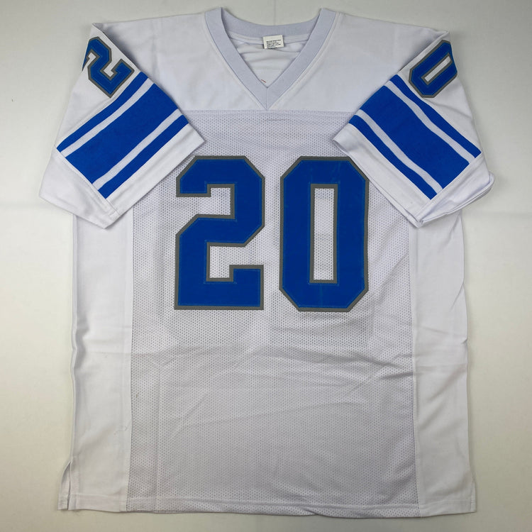 Facsimile Autographed Barry Sanders Detroit White Reprint Laser Auto Football Jersey Size Men's XL