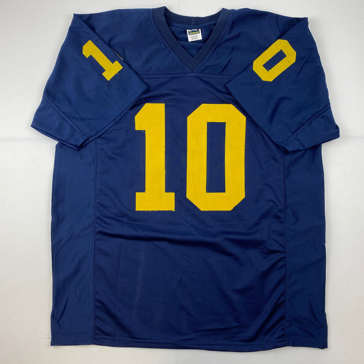 Facsimile Autographed Tom Brady Michigan Blue Reprint Laser Auto College Football Jersey Size Men's XL