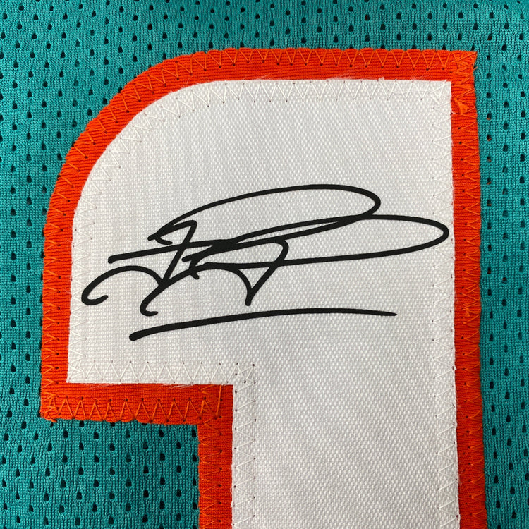 Facsimile Autographed Tua Tagovailoa Miami Teal Reprint Laser Auto Football Jersey Size Men's XL