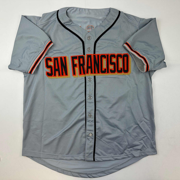 Facsimile Autographed Buster Posey San Francisco Grey Reprint Laser Auto Baseball Jersey Size Men's XL