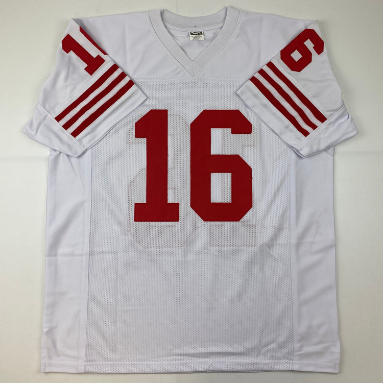 Facsimile Autographed Joe Montana San Francisco White Reprint Laser Auto Football Jersey Size Men's XL
