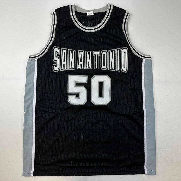 Facsimile Autographed David Robinson San Antonio Black Reprint Laser Auto Basketball Jersey Size Men's XL