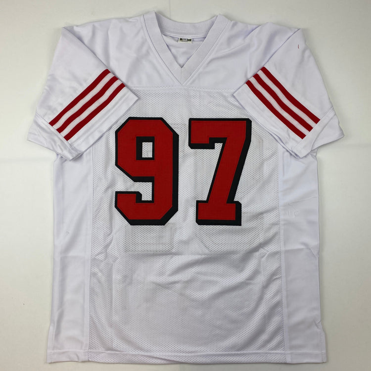 Facsimile Autographed Nick Bosa San Francisco White Alternate Reprint Laser Auto Football Jersey Size Men's XL