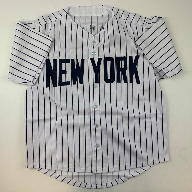 Facsimile Autographed D.J. DJ LeMahieu New York Pinstripe Reprint Laser Auto Baseball Jersey Size Men's XL