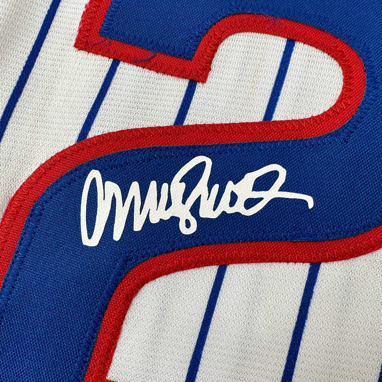 Facsimile Autographed Ryne Sandberg Chicago Pinstripe Reprint Laser Auto Baseball Jersey Size Men's XL
