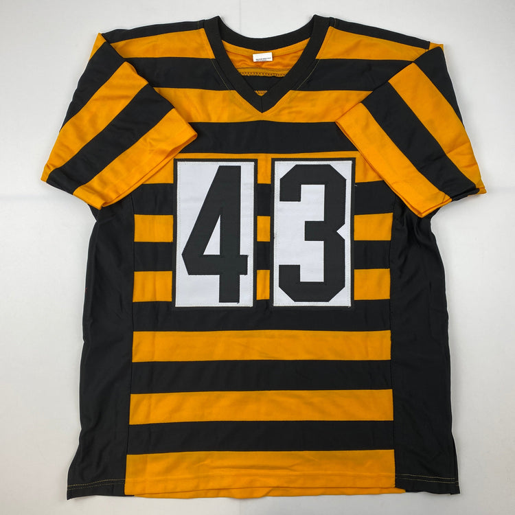 Facsimile Autographed Troy Polamalu Pittsburgh Bumble Bee Reprint Laser Auto Football Jersey Size Men's XL