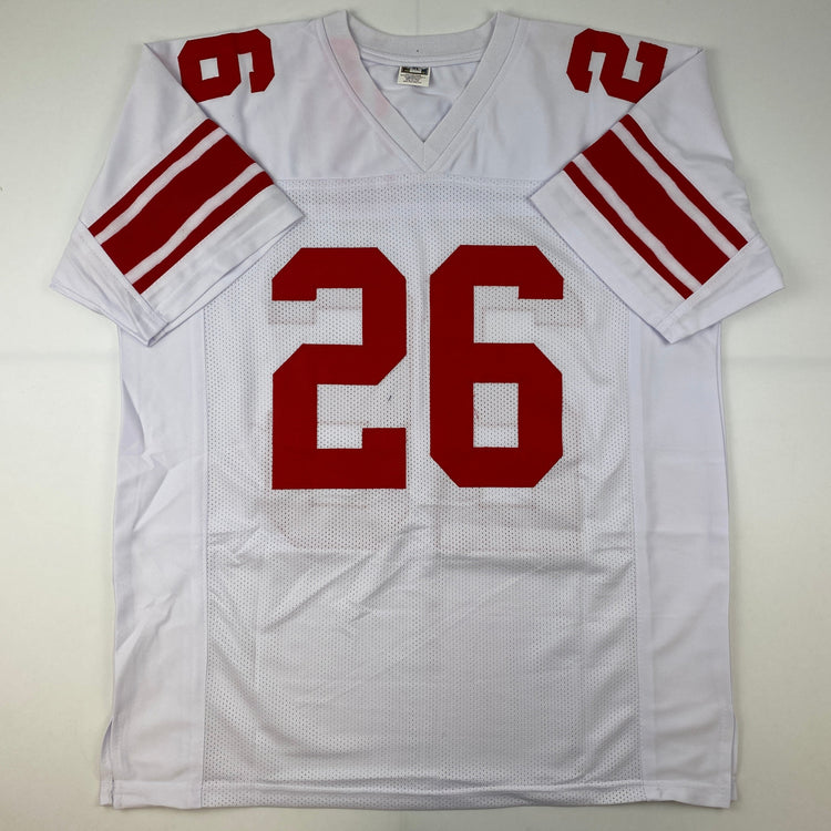 Facsimile Autographed Saquon Barkley New York White Reprint Laser Auto Football Jersey Size Men's XL