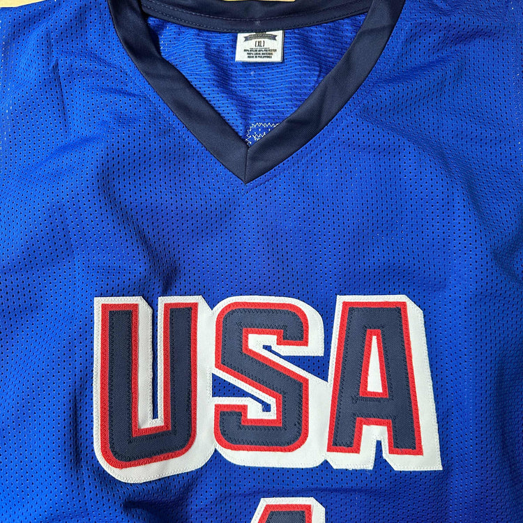 Facsimile Autographed Anthony Davis 2024 United States Team USA Blue Reprint Laser Auto Basketball Jersey Size Men's XL