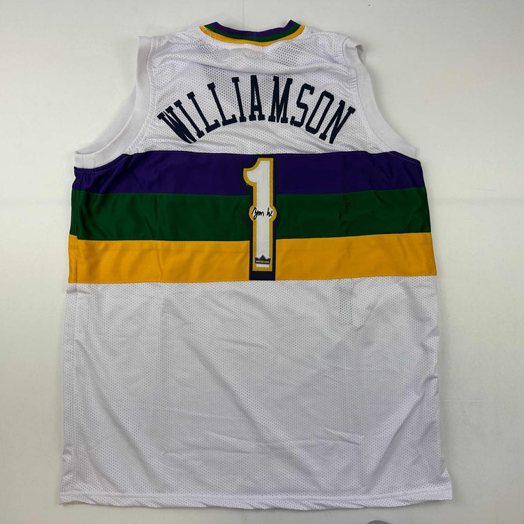 Facsimile Autographed Zion Williamson New Orleans White City Reprint Laser Auto Basketball Jersey Size Men's XL