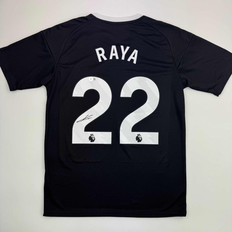 Autographed/Signed David Raya Arsenal Black Soccer Jersey Beckett BAS COA